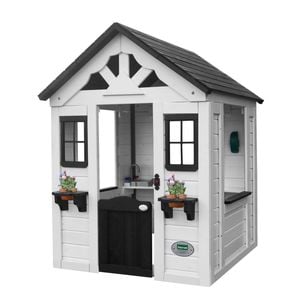 Backyard Discovery Sweetwater White Cedar Wood Kids Outdoor Cubby House with Working Door and Play Kitchen