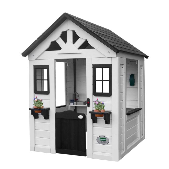 Backyard Discovery Sweetwater White Cedar Wood Kids Outdoor Cubby House  with Working Door and Play Kitchen