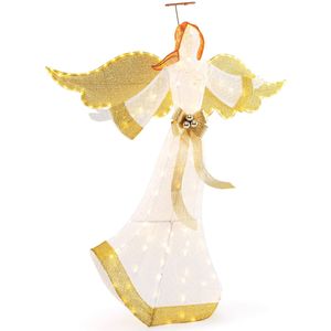 Costway 1.6M Christmas Warm White LED Lights Angel Decoration w/Halo Wing