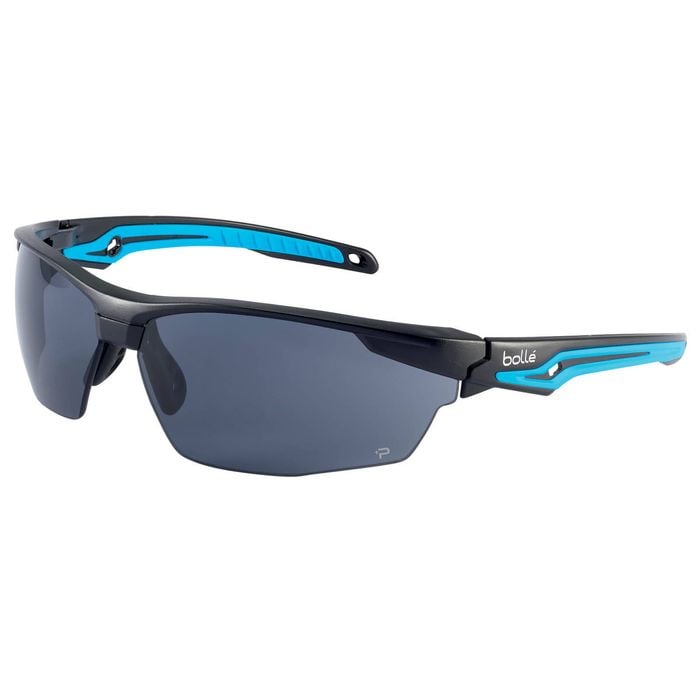 Bolle Safety Black/Blue Half Frame Tryon Smoke Lens Platinum Safety Glasses