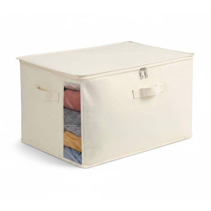 6 Pack Large Canvas Comforter Storage Bags - Dual Zipper, 3 Handles - Blanket Closet Organizer