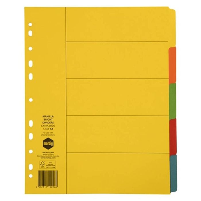 Marbig Manilla Bright Extra Wide Dividers (A4) (5 Tab)