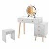 Costway Mirror Vanity Desk Stool Set 3 Light Mode 5 Drawer Dressing