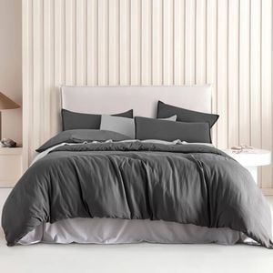 CleverPolly Vintage Washed Microfibre Quilt Cover Set - Grey - King