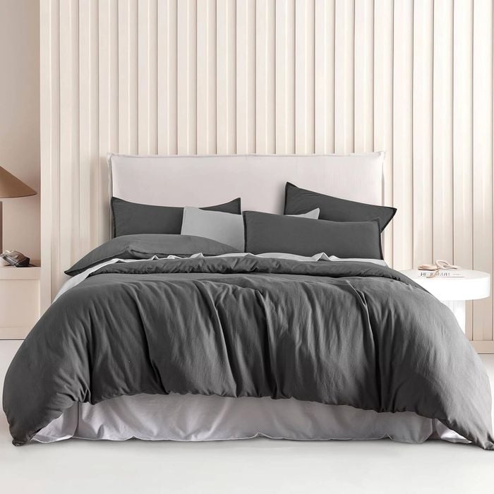 CleverPolly Vintage Washed Microfibre Quilt Cover Set - Grey - King