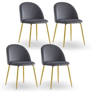 Foret Velvet Dining Chair Kitchen Living Padded Luxury Comfort Metal Leg Grey X4