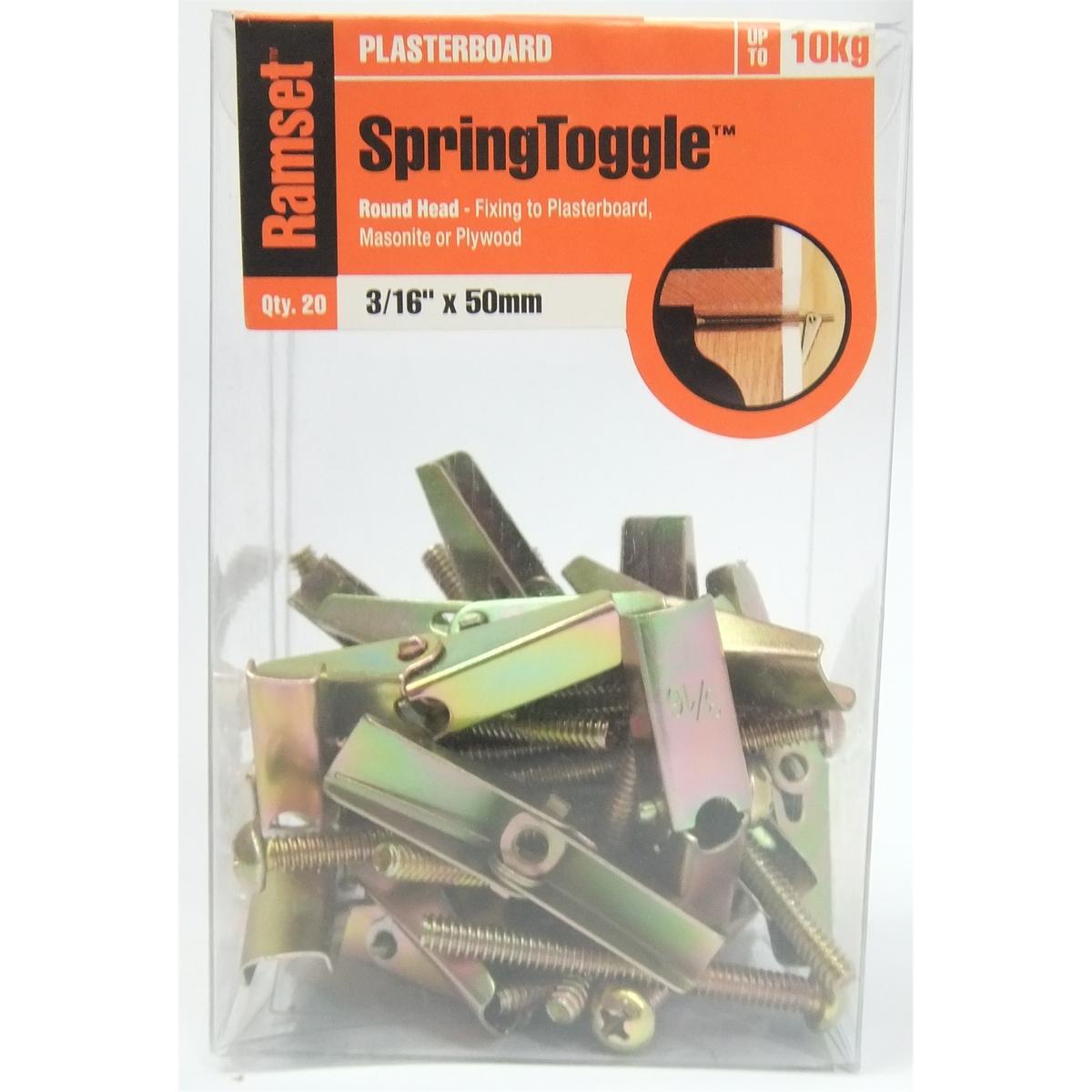 Ramset Spring Toggle Round 3/16 x 50mm Zinc Passivated 20pk - Bunnings ...
