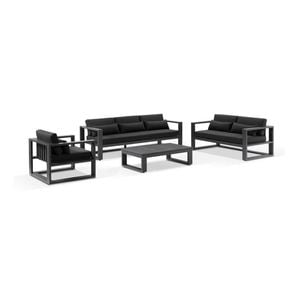 Outdoor Santorini 3+2+1 With Coffee Table In Charcoal With Denim Grey Cushions