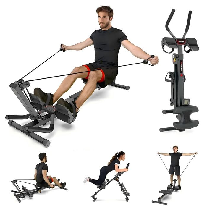 Advwin Multi-Function Rowing Machine, AB Workout Machine w/2-Level Angle, 4-in-1 Full Body Fitness Equipment for Home Gym Use