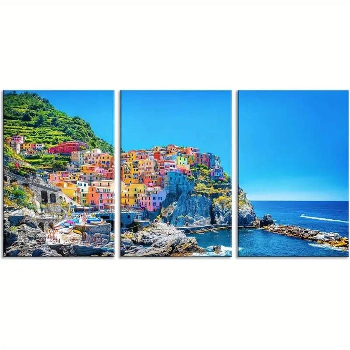 3pcs Traditional Port Mediterranean Sea Cinque Print 100% Australian Made 3 x 40x60cm (Metal Print)
