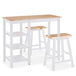 vidaXL Bar Set 3 Piece White Table and Stools Living Room Furniture Pub