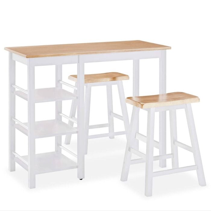 vidaXL Bar Set 3 Piece White Table and Stools Living Room Furniture Pub