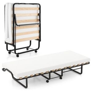 Costway Single Folding Bed Frame & Mattress Rollaway Guest Bed Portable Sleeper