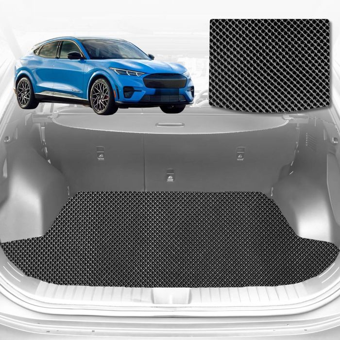 6D Diamond Car Boot Mat for Ford Mustang Mach-E 2021-Current-(upper+lower)-Cargo Mat-Black-Outback GT