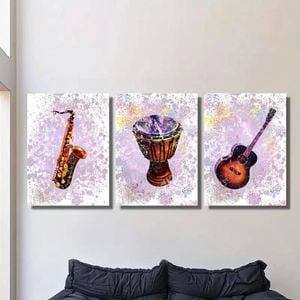 3pcs Saxophone Bass Drum Guitar Print 100% Australian Made 3 x 40x60cm (Metal Print)