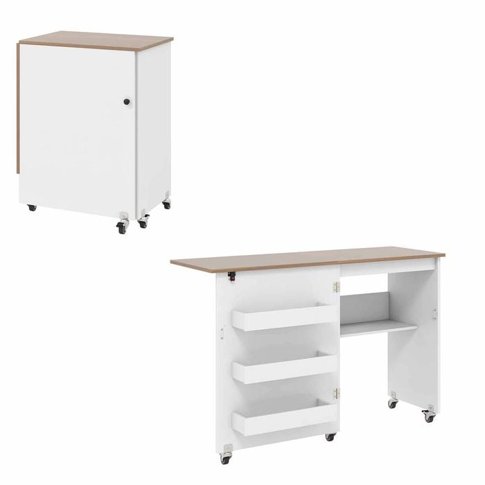 Costway Folding Storage Cabinet Sewing Machine Cart Furniture Shelves White