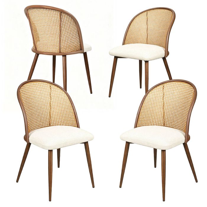 Familand Rattan Dinner Chairs Set of 4 Upholstered