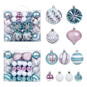 Catzon 48 Pcs Christmas Balls Ornaments Shatterproof for Xmas Tree Wreath-Blue Pink