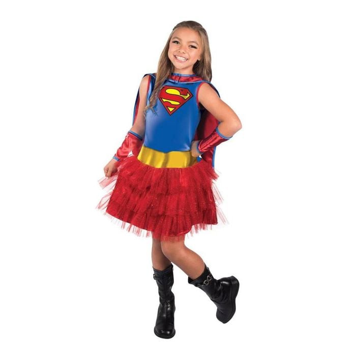 Supergirl Halloween Costume for Kids Dress with Cape Tutu Skirt and Gauntlets Superhero, 4-6-YRS