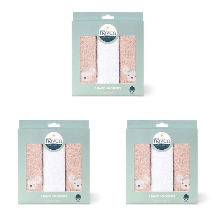3x 3pc Little Haven Cotton Hooded Washers Wild Flower 25.5cm
