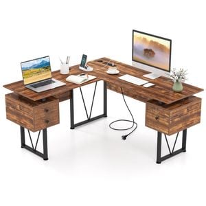 Costway 150cm L-shaped Corner Computer Desk W/power Outlets
