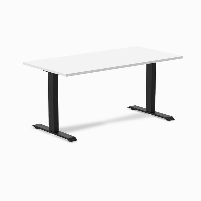 Desky Fixed Height White Melamine Desk 150x75cm Matte Black Leg