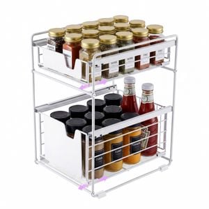 ADIVO Pantry Kitchen Organiser Sauce Rack Spice Storage with sliding drawers in Carbon Steel - White