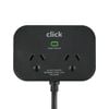 Click Black Fast Charging 2 Outlet Powerboard With USB A & C Ports