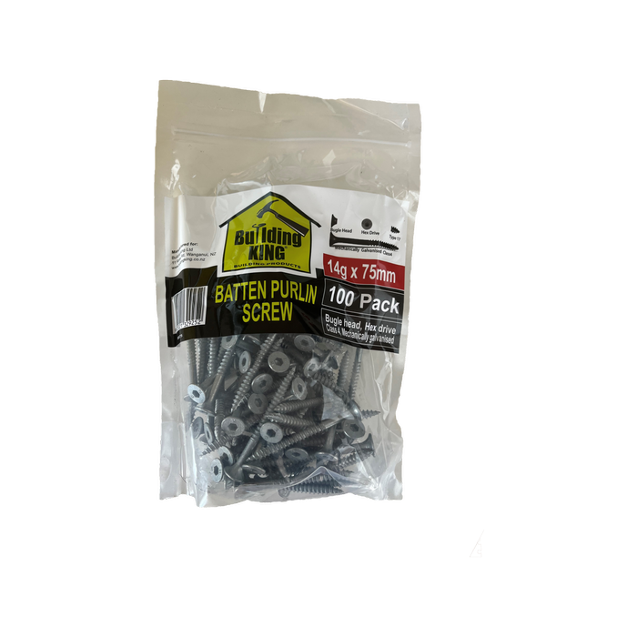 Building King 14G x 75mm C4 Galvanised Batten Screw - 100 Pack
