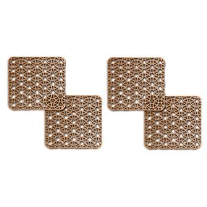 4pc Nord Deco Wooden Coaster Kitchen Table Decor Set Crossed Circles 10x10x0.3cm