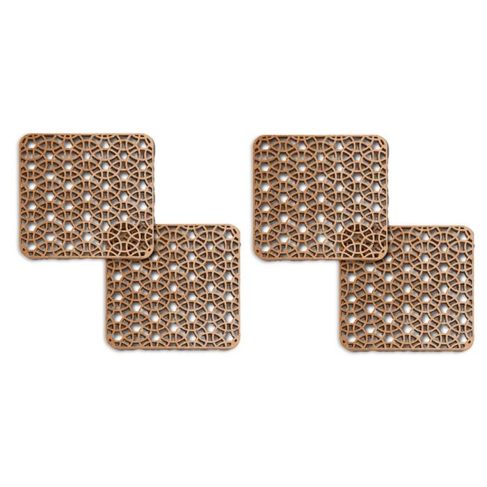 4pc Nord Deco Wooden Coaster Kitchen Table Decor Set Crossed Circles 10x10x0.3cm