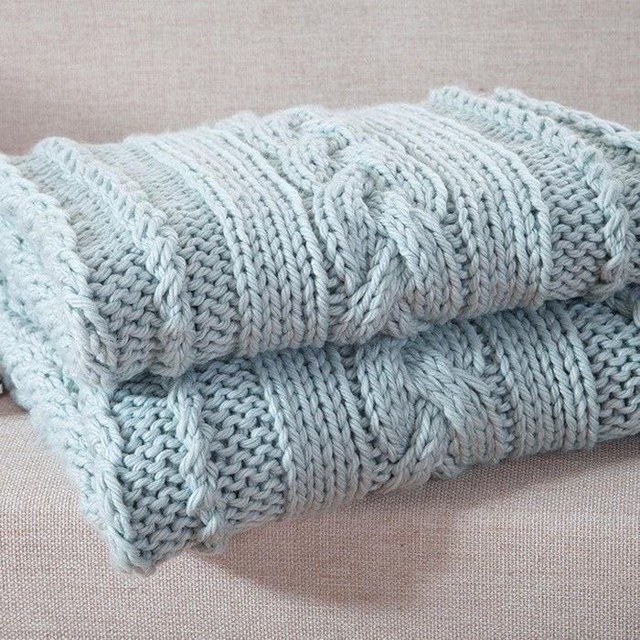 CottonMore 100% Handmade Super Soft Acrylic Knitted Blanket - Silver Blue