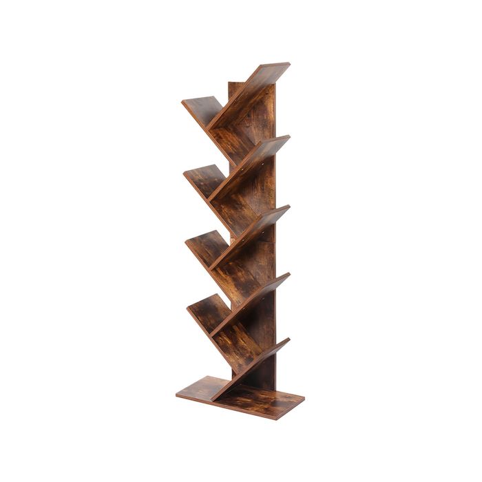 Levede Rotating Bookshelf 8-Tier Wooden Tree Bookcase Home Display Brown