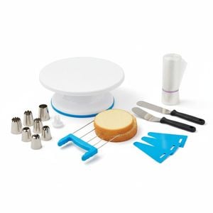 35pc Cake Turntable & Leveler with Non-Slip Pad, 7 Icing Tips, 20 Bags, Spatula Set & eBook