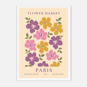 Galrie Vintage Floral Art Print from Paris Flower Market Botanical Archive No.6 Decor, White Frame, A2 42 x 60cm (16 x 24inch)