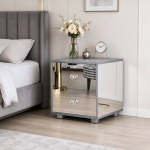 Advwin Mirrored Bedside Table 2 Drawers Mirror Side Table Nightstand Storage Caninet