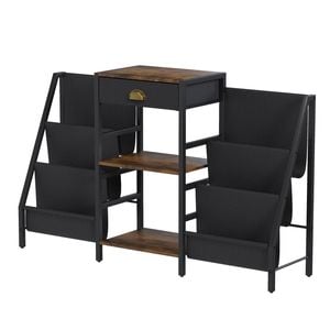 Advwin Storage Record Player Stand w/6 Pockets & Drawer Record Table Stand Storage Up to 200 Albums