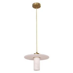Cla Lighting Lucerna Interior Round Cylinder Hat Alabaster Shade Pendant Light Brass Highlight