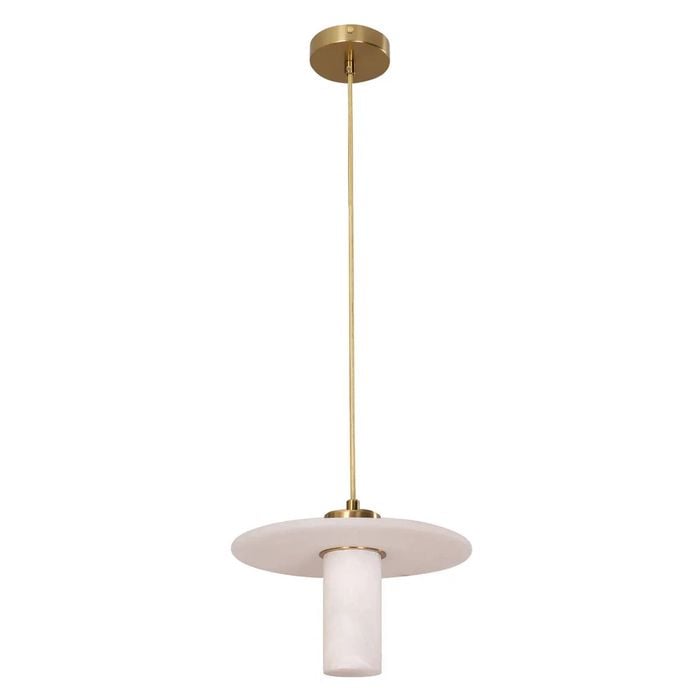 Cla Lighting Lucerna Interior Round Cylinder Hat Alabaster Shade Pendant Light Brass Highlight