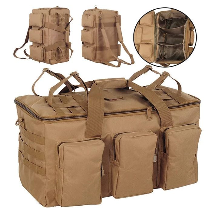 NNEOBA 55L Tactical Duffel Backpack Travel Bag Khaki