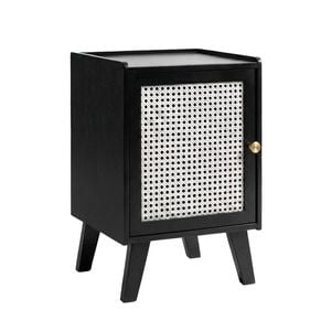 Lauft Black Bamboo Wood Bedside Table, Side Storage End Table Shelf Nightstand