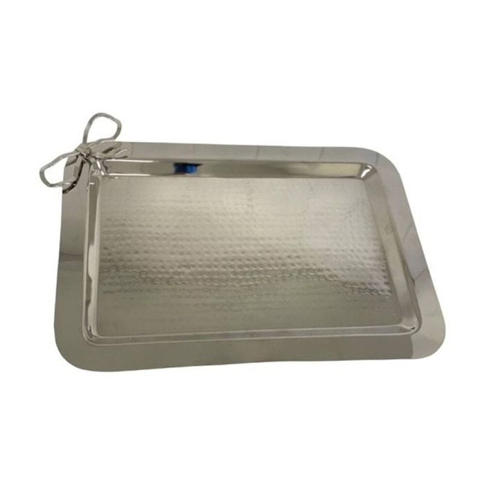 SS Collective Hammered Nickel Finish Rectangle Tray With Bow Large 41.5x29.5cm