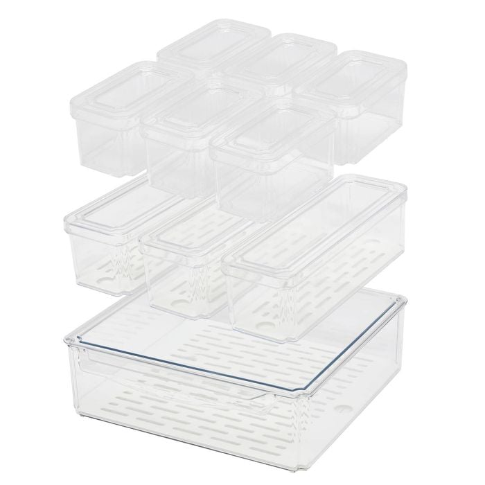 Stakt Fridge Organiser With Lids & Drain Tray - 10 Pack