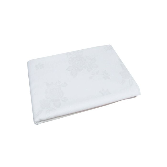 Damask Jacquard Polyester Tablecloth 180cm Round Rosie White