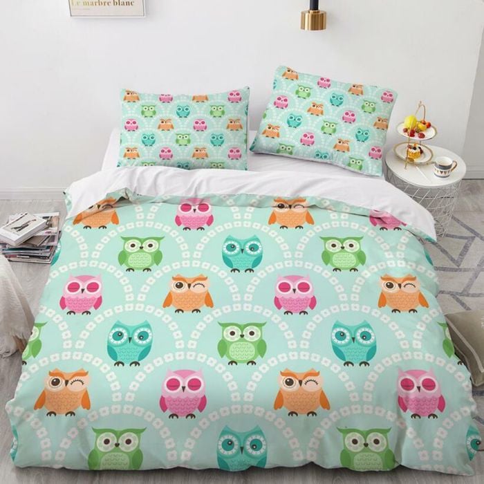 3D Green Owl 167 Bed Pillowcases Quilt Queen Size