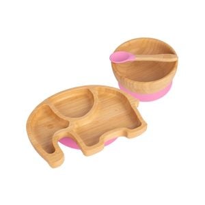 Tiny Dining Children's Bamboo Elephant Plate, Bowl and Spoon with Suction Cups - Segmented Design