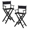 Sarantino Set of 2 Black Tall Directors Chair Beech Wood Frame with Canvas Seat