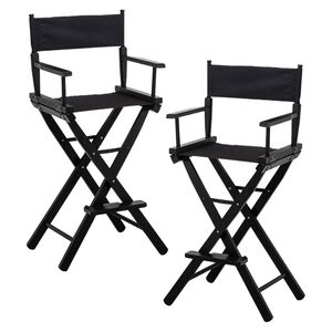 Sarantino Set of 2 Black Tall Directors Chair Beech Wood Frame with Canvas Seat