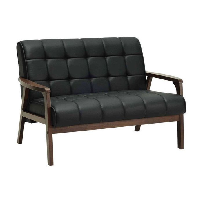 Modern Furniture TUCSON 2 Seater Sofa - Walnut & Black PU Leather