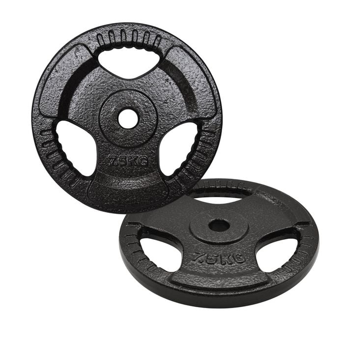 2 Pack of 7.5kg - Total 15kg Standard 26.5mm Triple Handle Hammertone Cast Iron Weight Plate